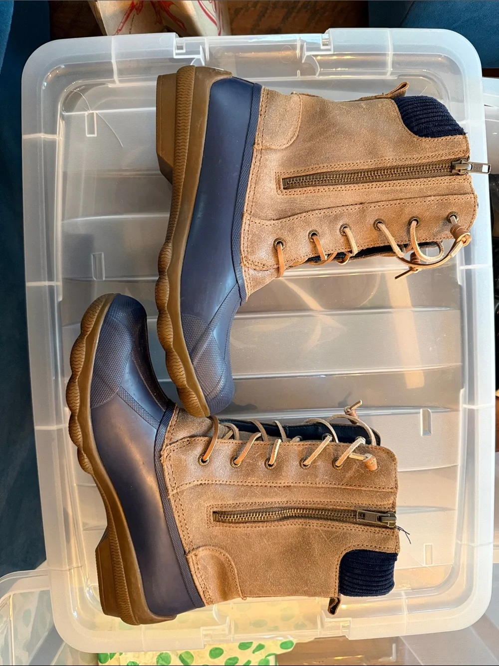 Sperry Navy and Tan Lace-Up Waterproof Winter Ducky Boots